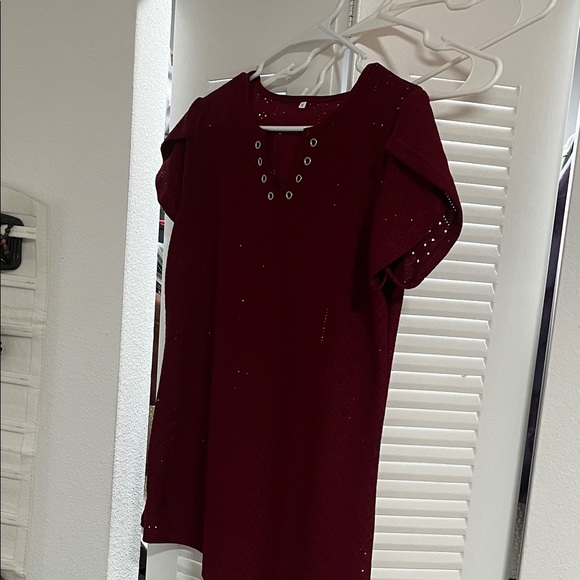 Red Eyelet Top with Grommet Detail - Picture 2 of 3